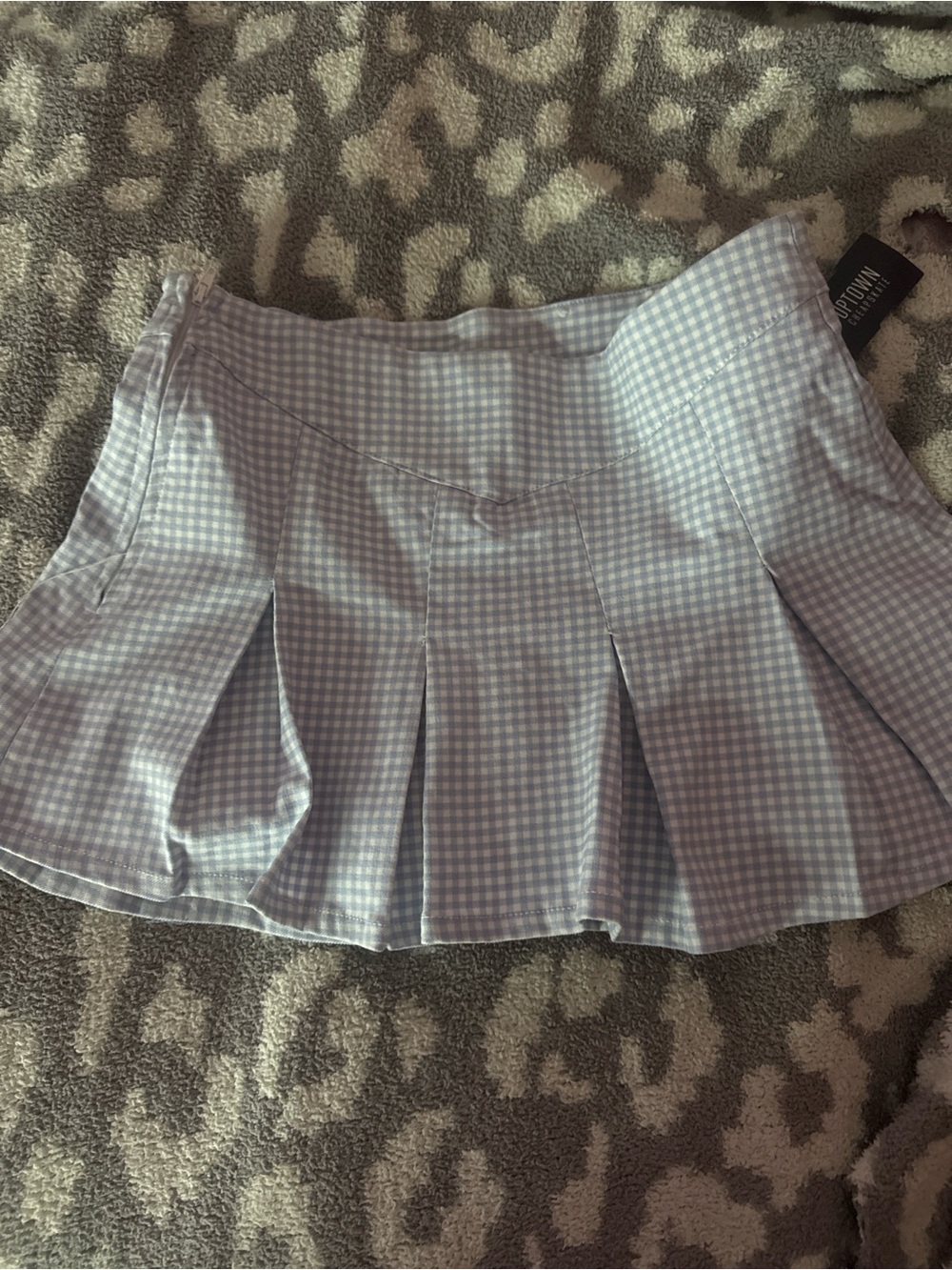 Madden Girl blue Gingham Pleated white Mini Skirt XS